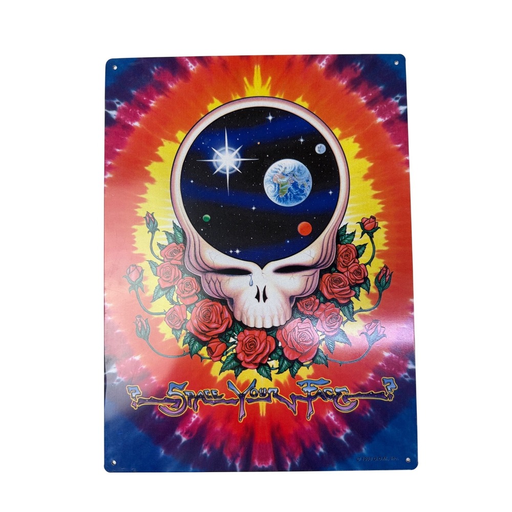 Vtg Grateful Dead Space Your Face Metal Sign 1998 Dancing Bear Tie Dye Wall Art